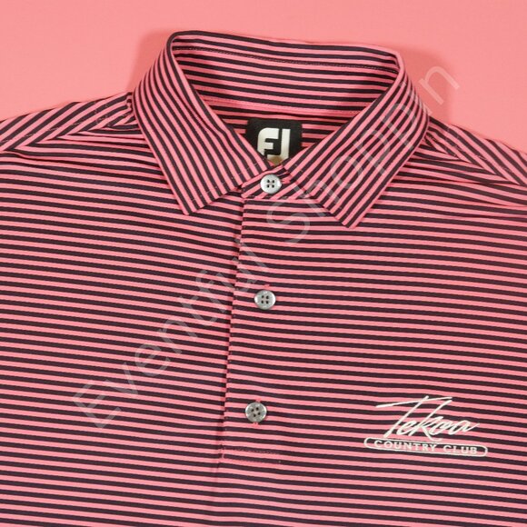 FootJoy Golf Polo Mens Medium Pink Blue Tekoa Country Club Striped Performance - Picture 1 of 6